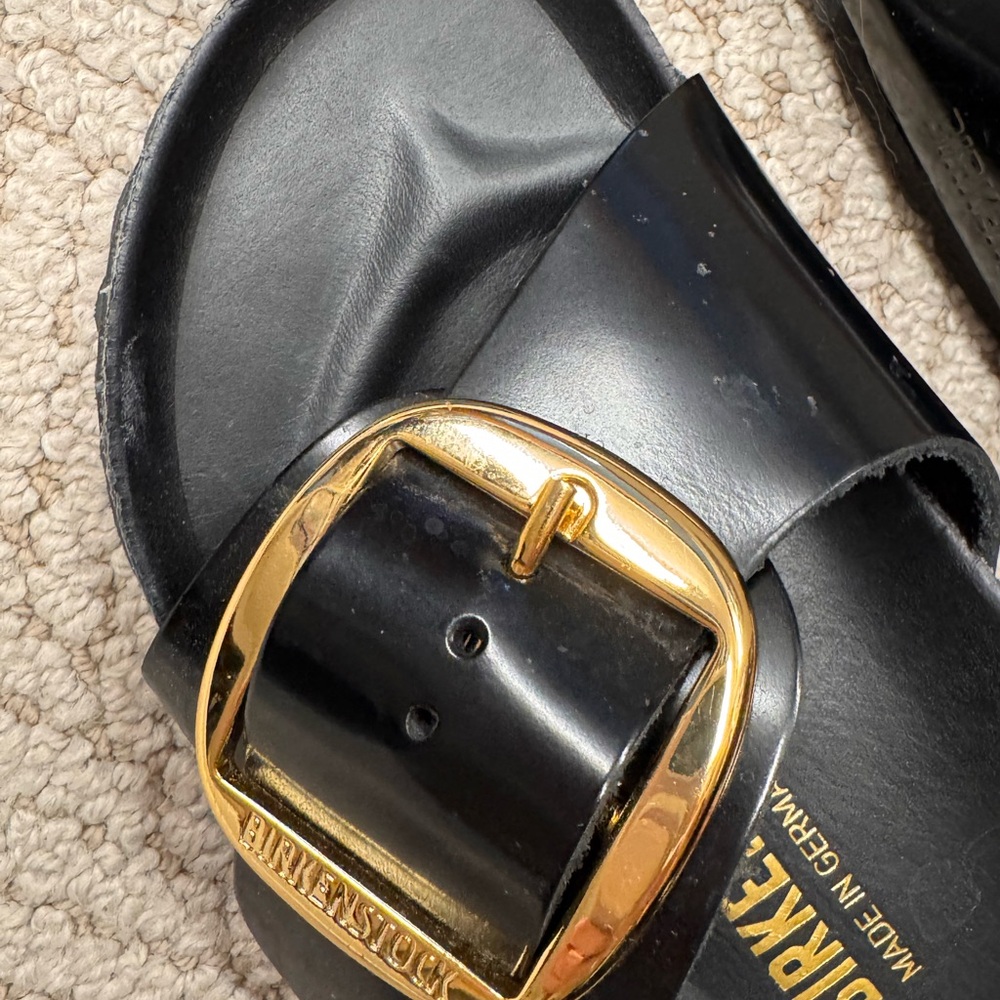 Birkenstock Black Sandals with Gold Buckle - Picture 2 of 6